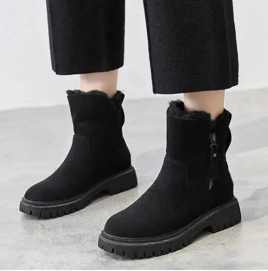 Women's velvet snow boots with plush insulation, cozy winter footwear featuring thick cotton lining
