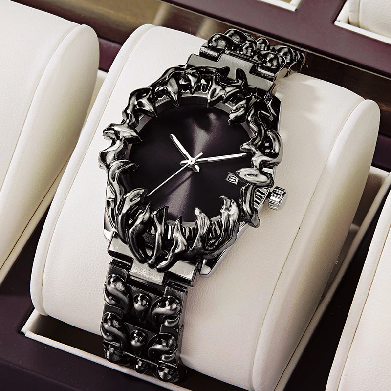 Vena Axis stainless steel statement watch silver quartz claw bezel edgy sculptural design