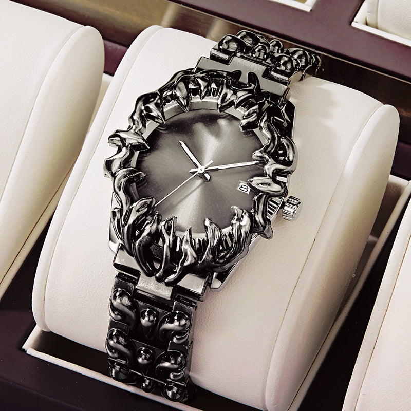Vena Axis stainless steel statement watch with bold metallic claw bezel, edgy sculptural design