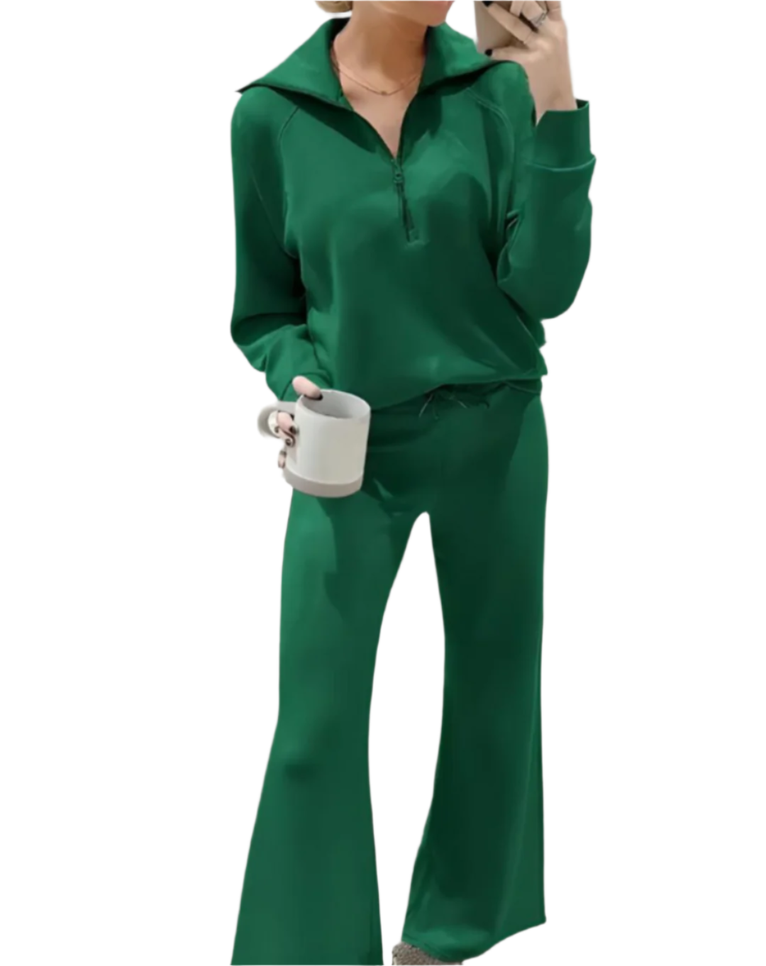 Women's cozy lounge set long sleeve top soft cotton blend loose fit minimalist casual style