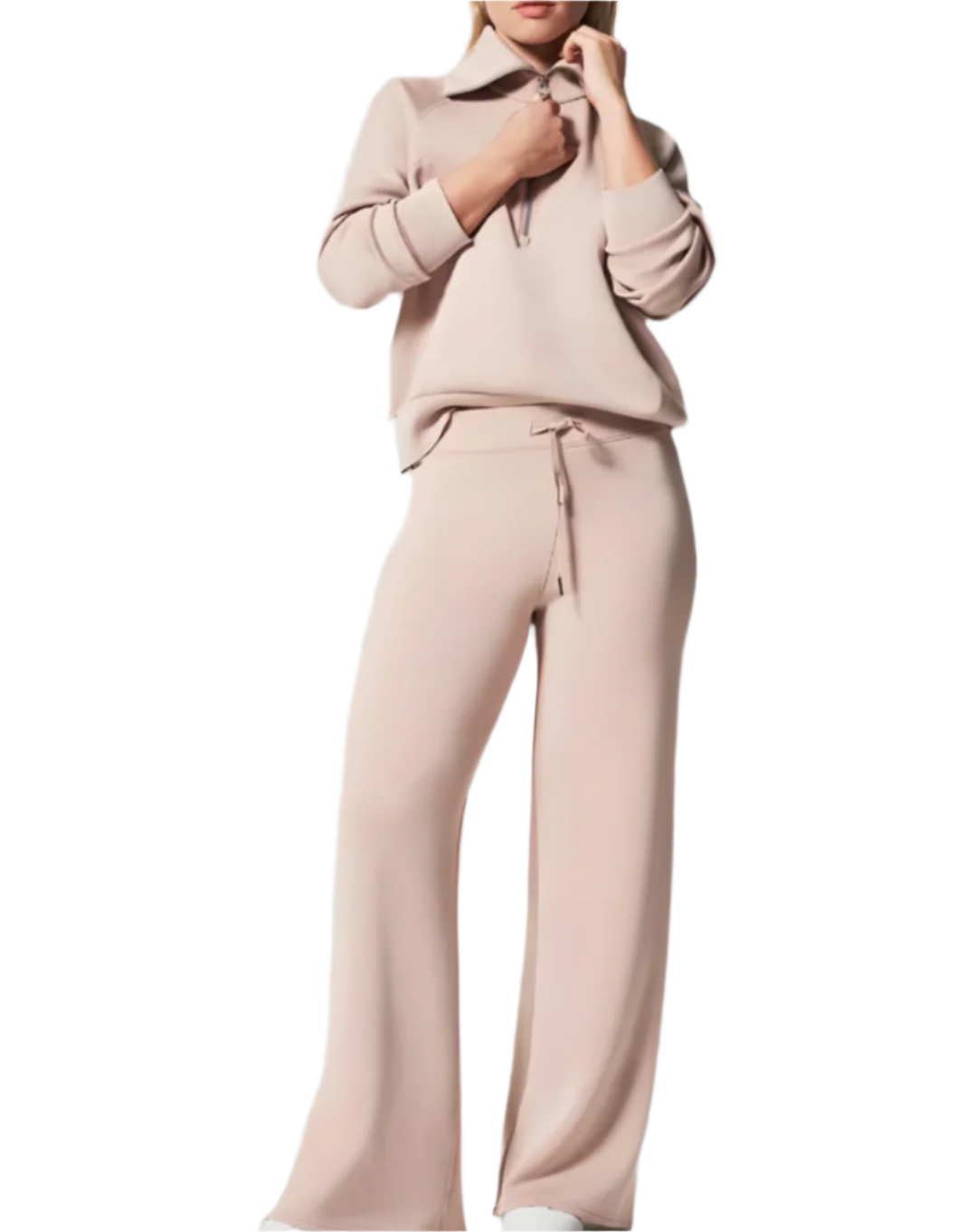 Women's cozy lounge set long sleeve soft cotton blend loose fit minimalist silhouette neutral tone
