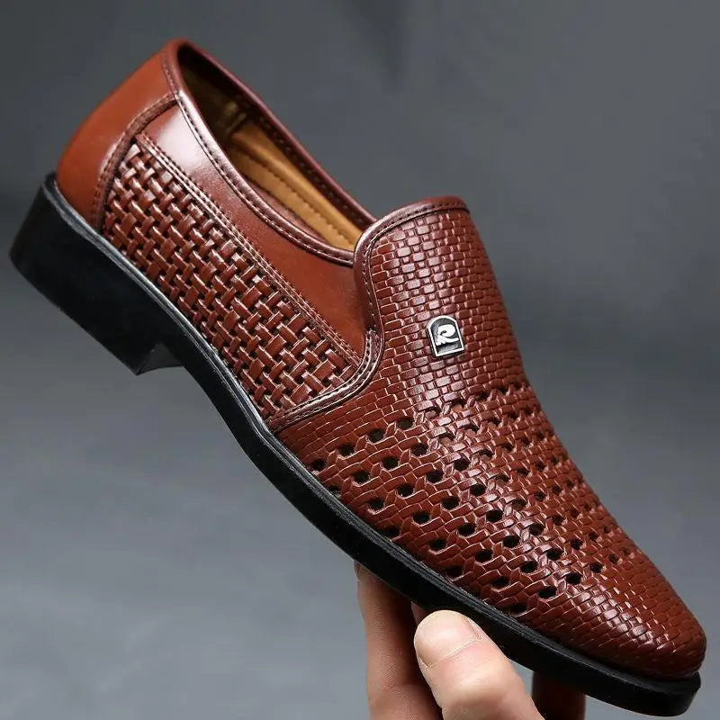Men's Venturo slip-on loafers polished glossy woven leather breathable ventilated pattern cushioned
