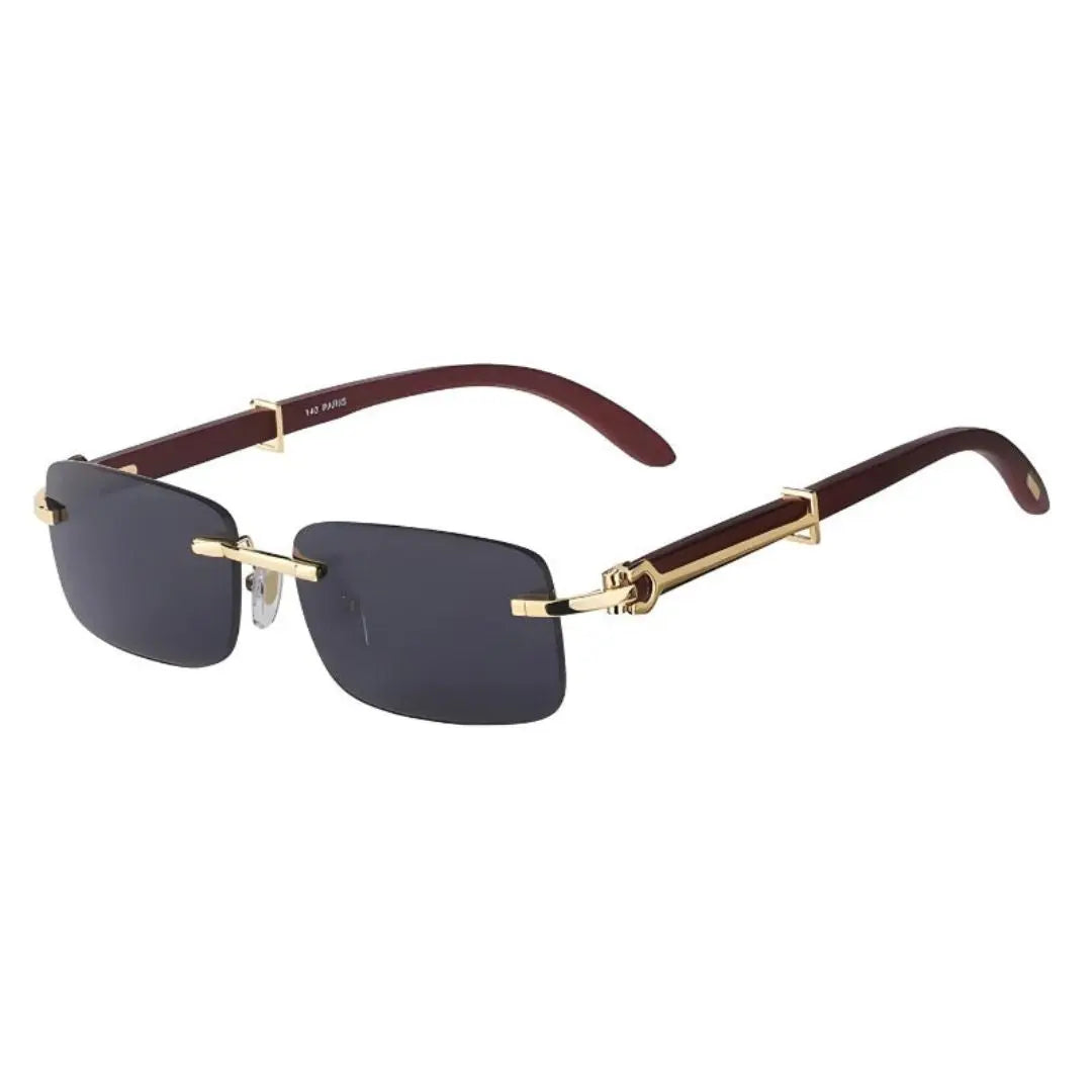 Verona Prestige rimless sunglasses unisex gold-tone frame polished oak arms lightweight minimalist