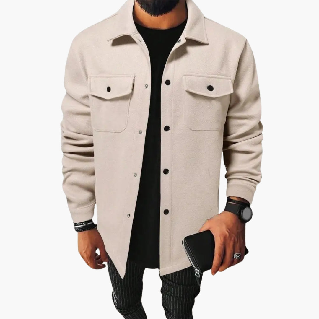 Men's oversized shirt jacket loose fit with chest pockets button front casual outerwear pointed collar