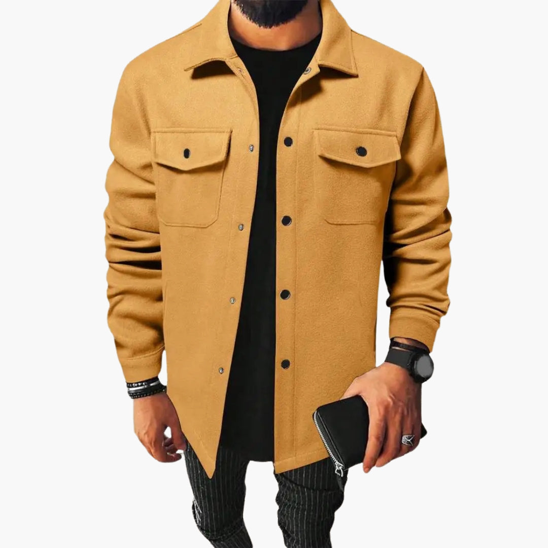 Men's oversized shirt jacket loose fit with chest pockets and button front casual outerwear