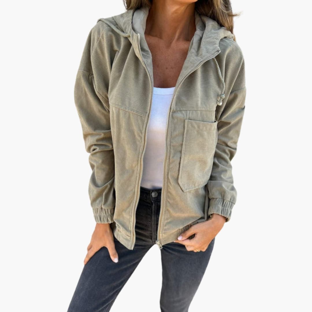 Women's lightweight ribbed jacket with front zipper, adjustable hem, clean silhouette versatile layer