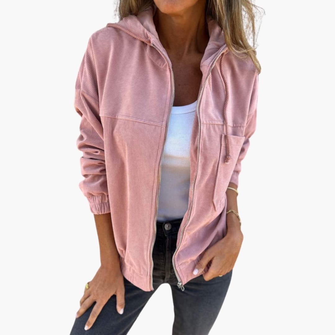 Women's lightweight ribbed jacket with front zipper, adjustable hem, clean silhouette versatile layer