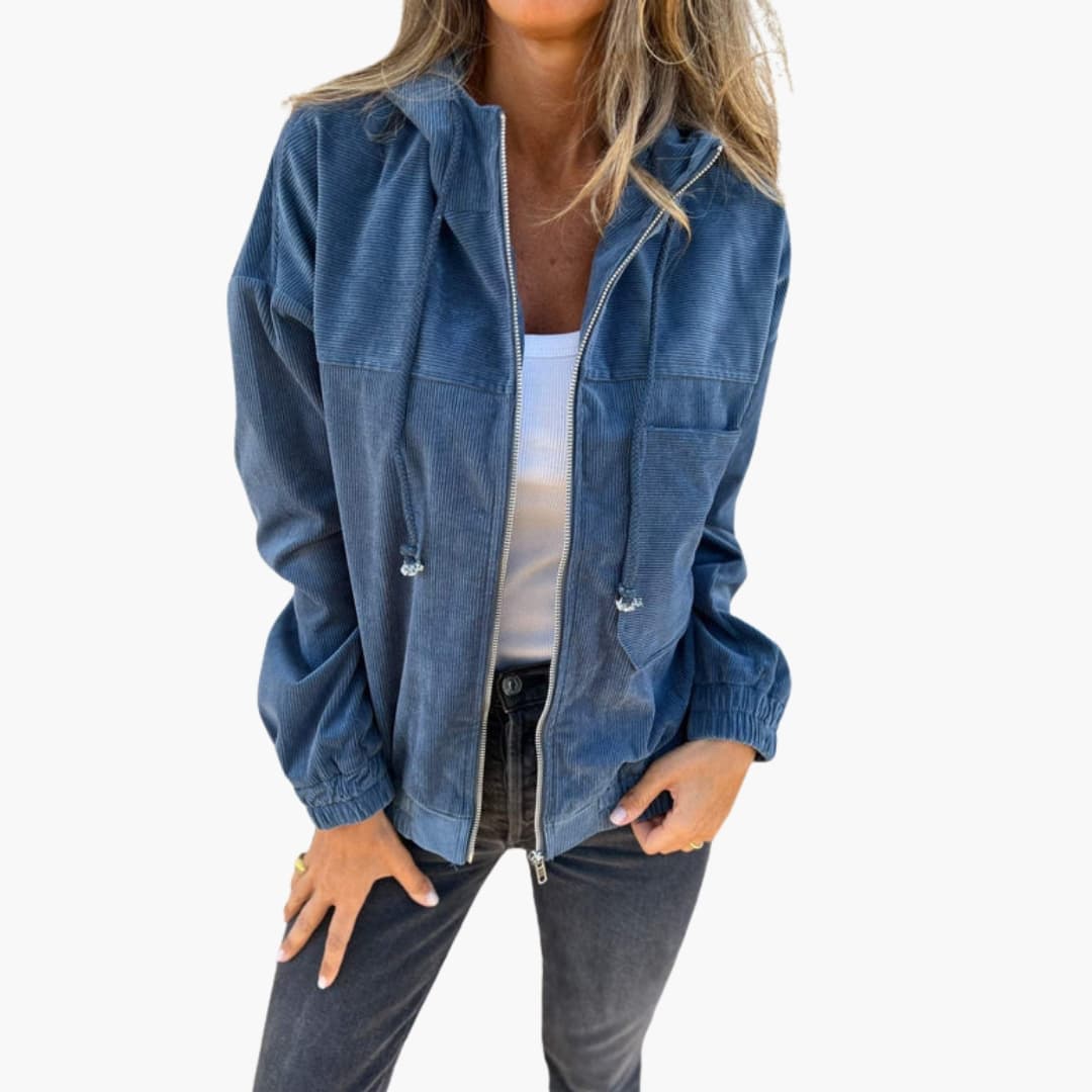 Women's lightweight ribbed jacket with front zipper, adjustable hem, clean silhouette versatile layer