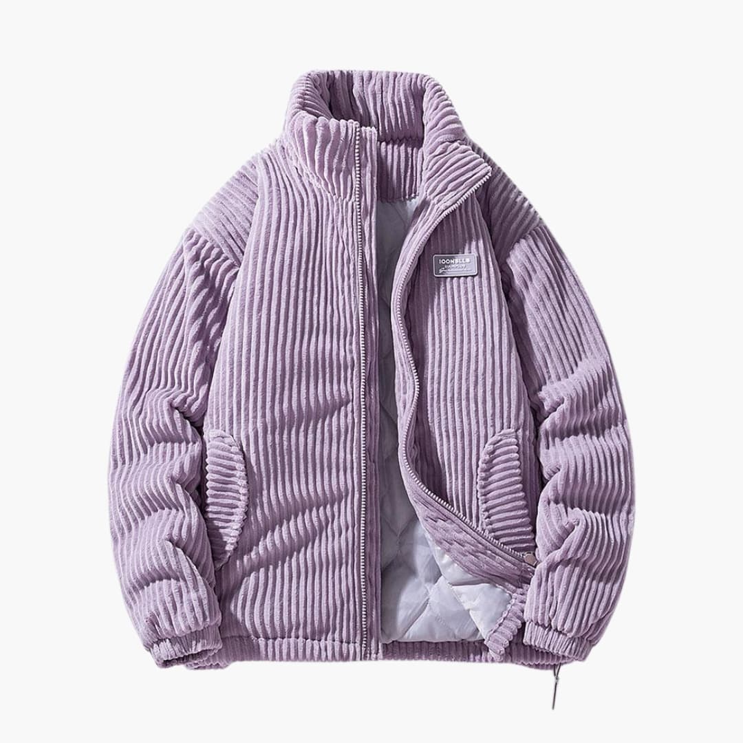 Men's ribbed jacket quilted lining stand-up collar structured silhouette weatherproof mid-season everyday wear