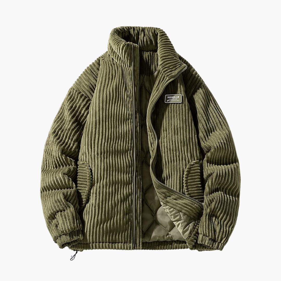 Men's ribbed jacket quilted lining stand-up collar structured silhouette weatherproof everyday style