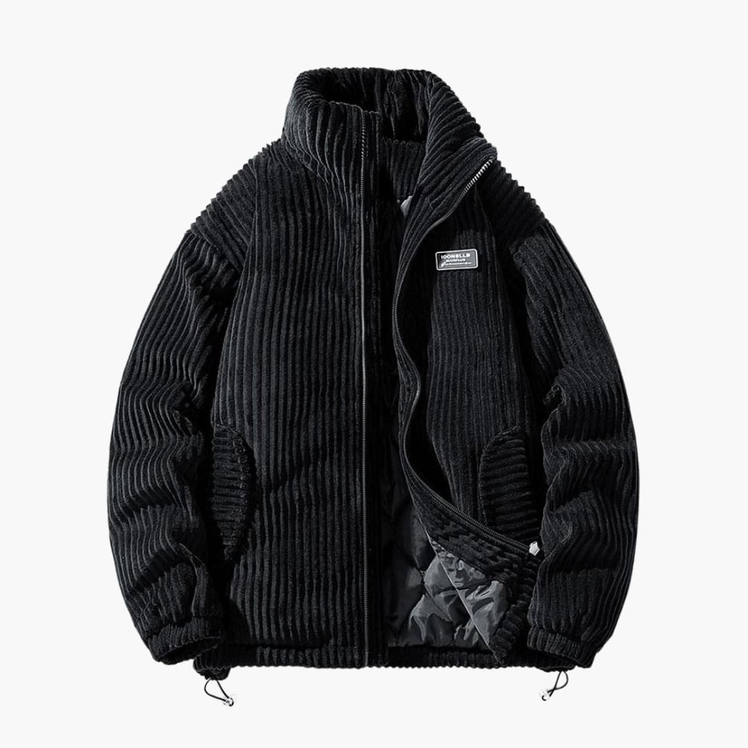 Men's ribbed jacket quilted lining stand-up collar structured silhouette weatherproof mid-season outerwear