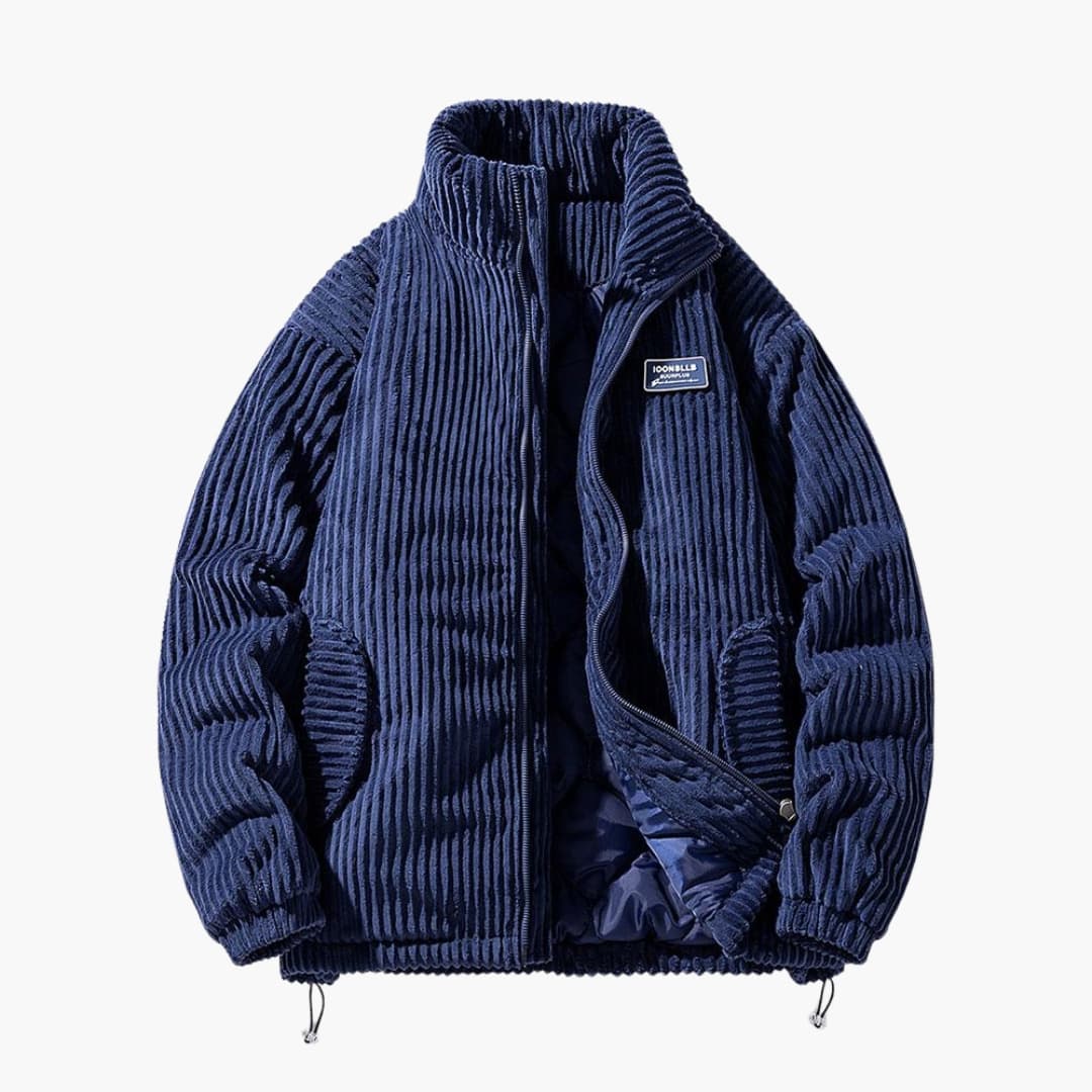Men's ribbed jacket with quilted lining, stand-up collar, structured silhouette for everyday wear