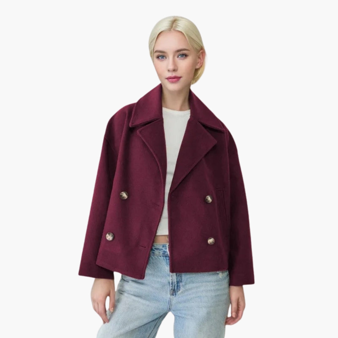 Women's short jacket notched collar two-button closure sleek everyday layering versatile style