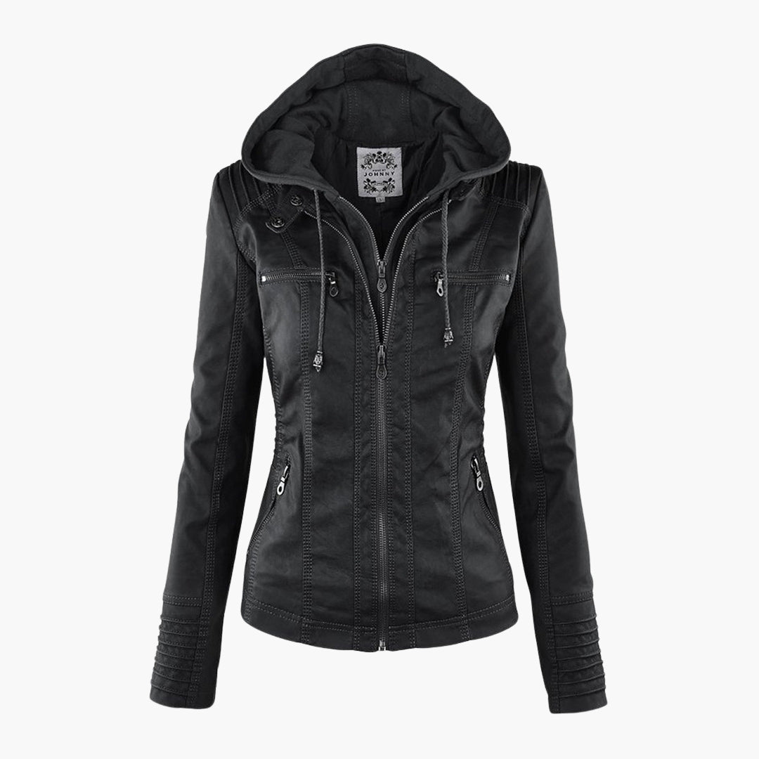 Women's structured hooded jacket, detachable hood, full-zip, four-pocket, versatile everyday outerwear