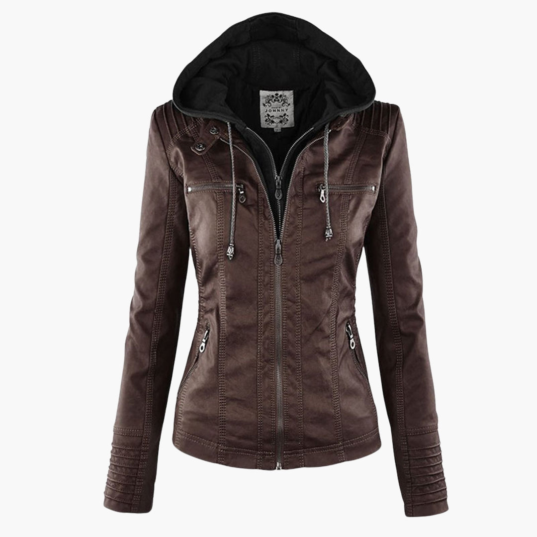 Women's structured hooded jacket detachable hood full-zip four-pocket versatile everyday outerwear