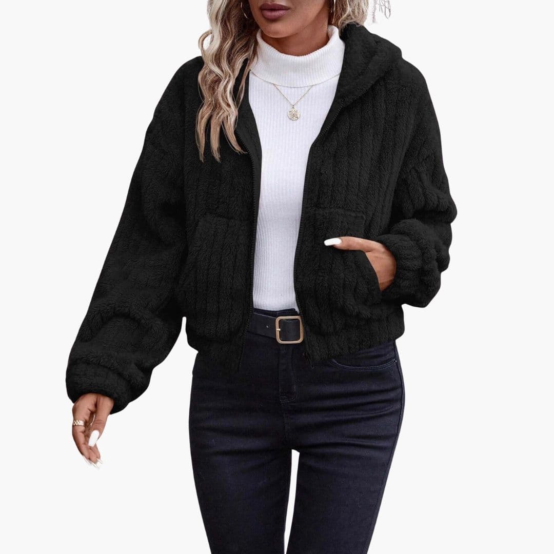 Women's soft fleece zip-up hoodie jacket with pockets, lightweight hooded layer for everyday wear