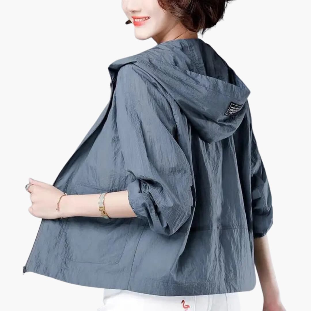 Women's lightweight hooded jacket with zip closure, patch pockets, streamlined casual fit for easy layering