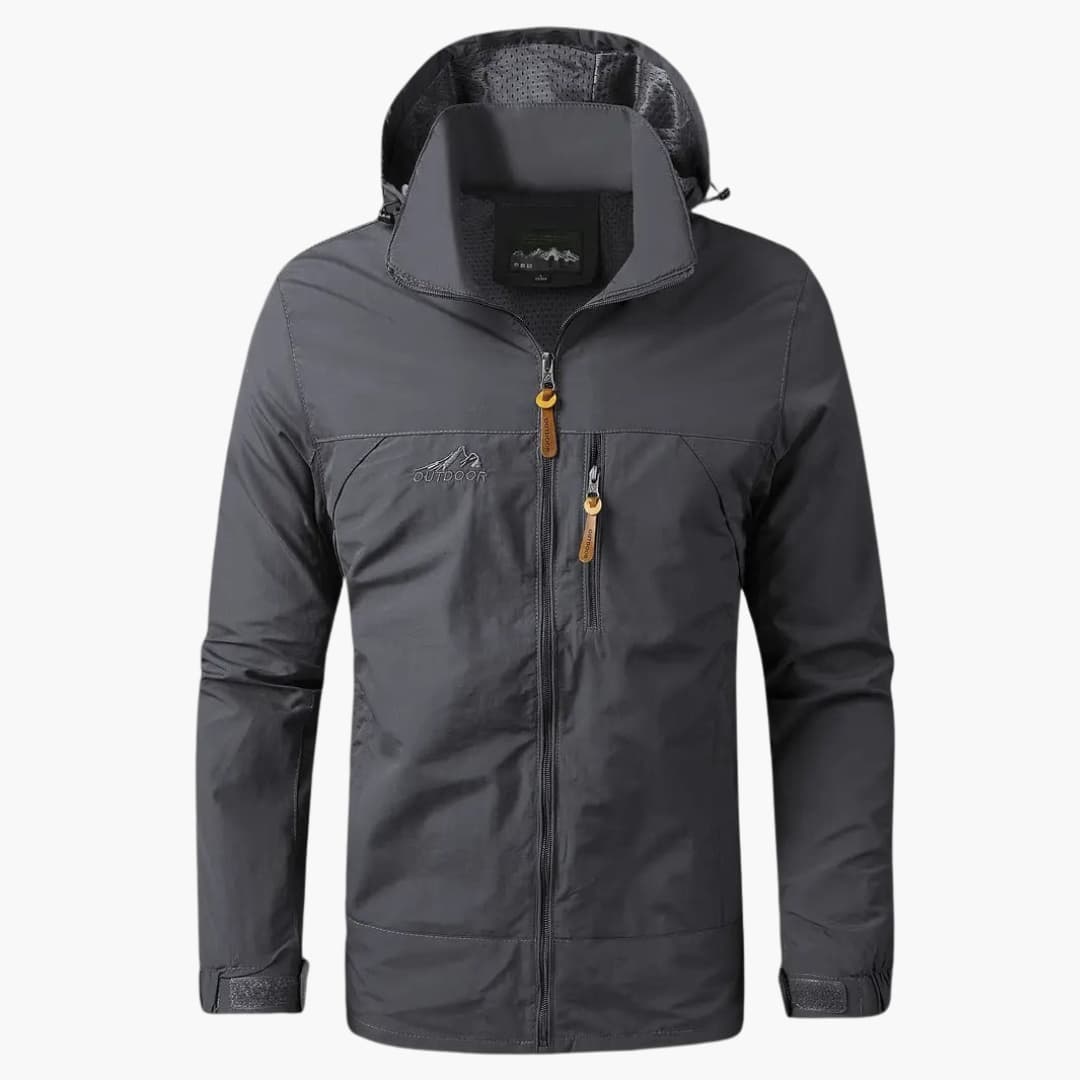 Men's hooded autumn jacket navy blue mid-season zip-up outerwear with adjustable hood and chest pocket