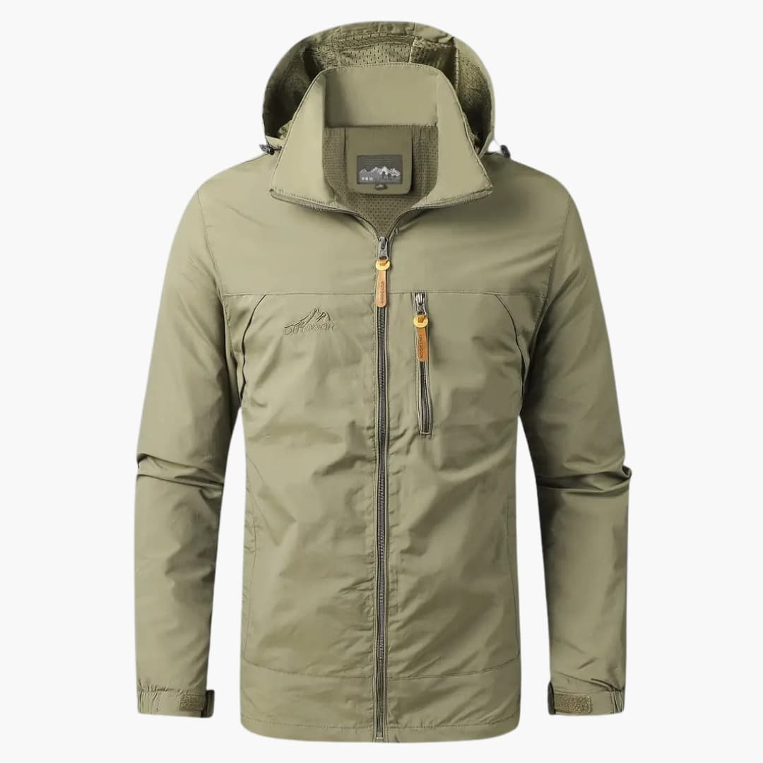 Men's hooded autumn jacket navy blue mid-season zip-up outerwear with adjustable hood and chest pocket