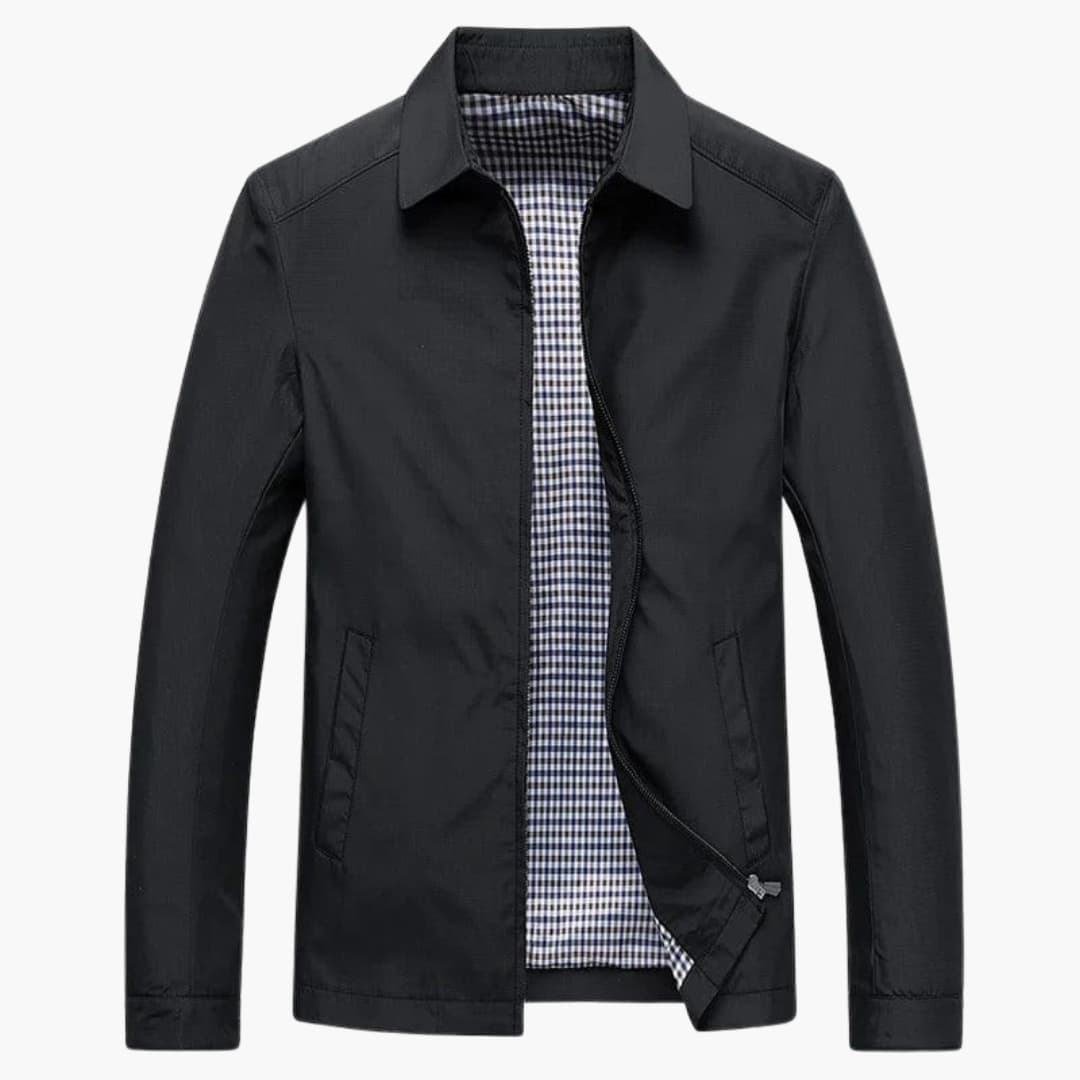 Men's structured collar jacket hidden zipper checkered lining modern slim fit versatile outerwear