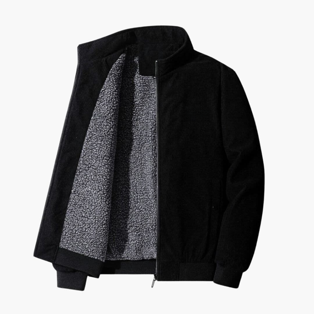 Men's corduroy jacket fleece-lined stand-up collar full-zip cold weather outerwear with side pockets