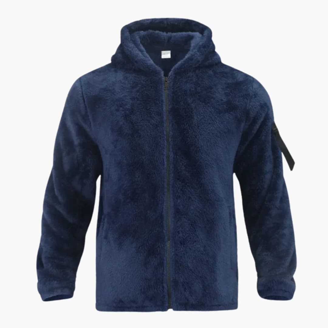 Men's black quilted jacket with knit sleeves, stand-up collar, full-zip, contrast texture design