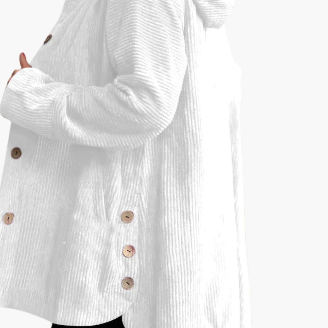 Women's premium corduroy hooded jacket with button closure, side pockets, casual everyday fit