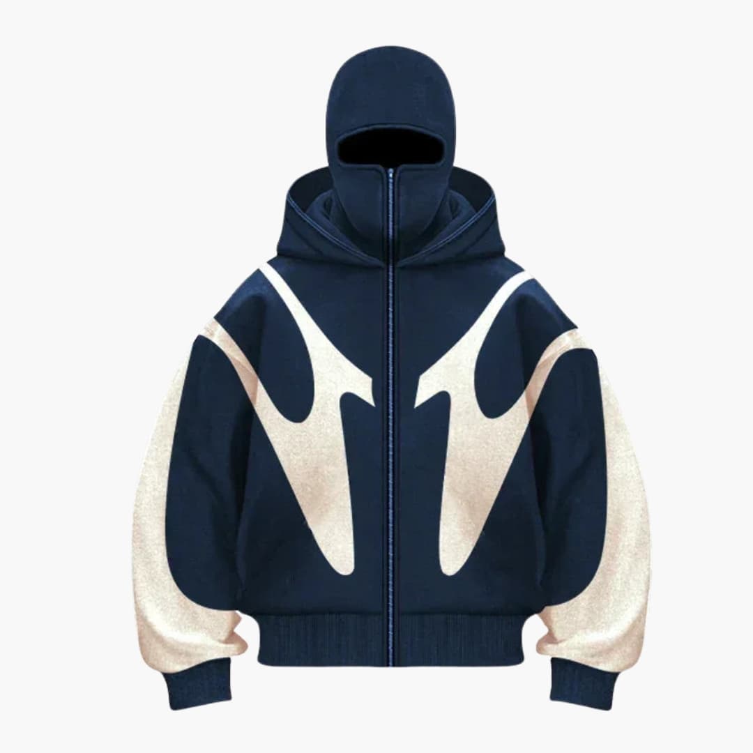 Men's full zip hoodie with integrated hood, bold graphic sleeve prints and ribbed cuffs