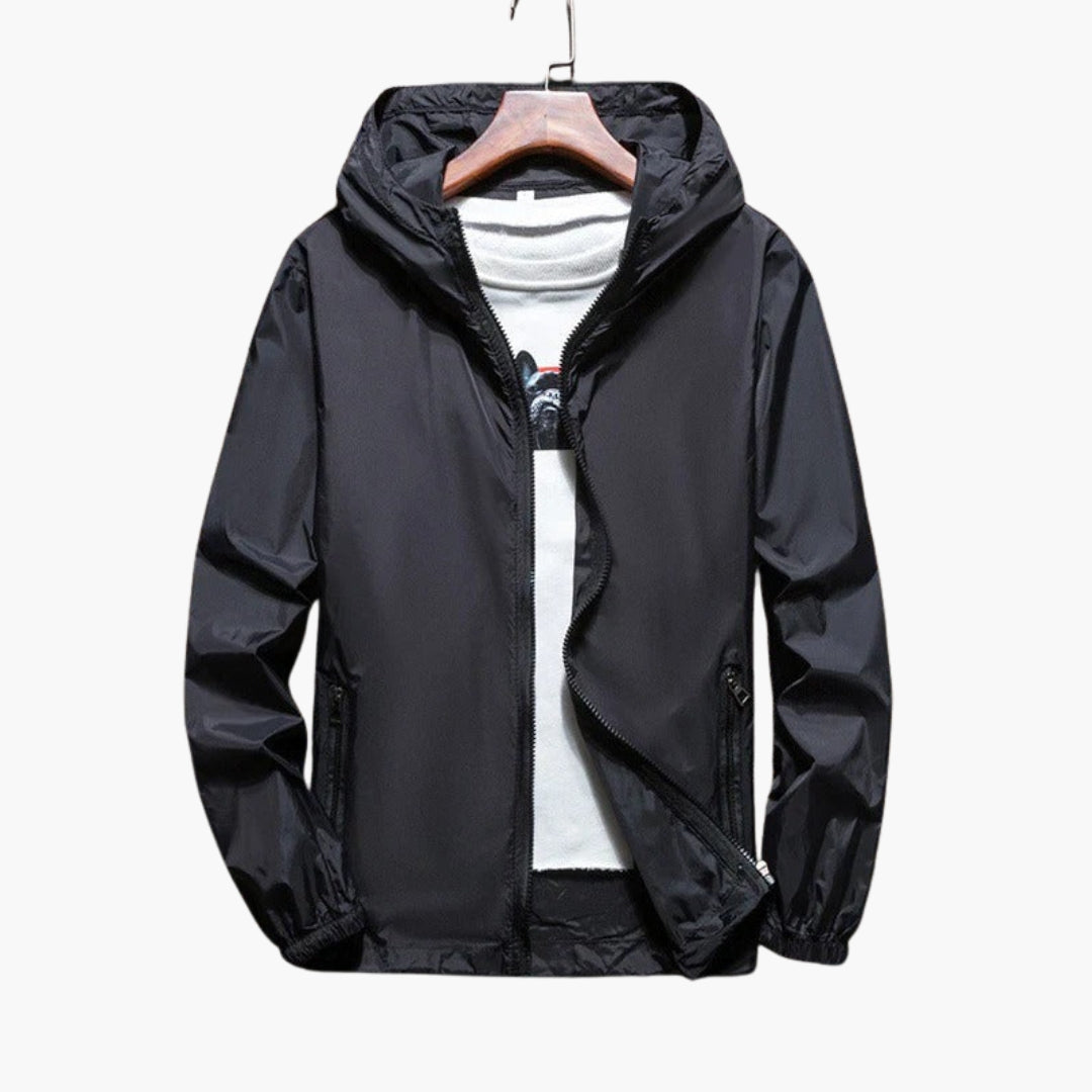 Men's hooded zip-up jacket elastic cuffs hem zippered pockets casual versatile layering fit