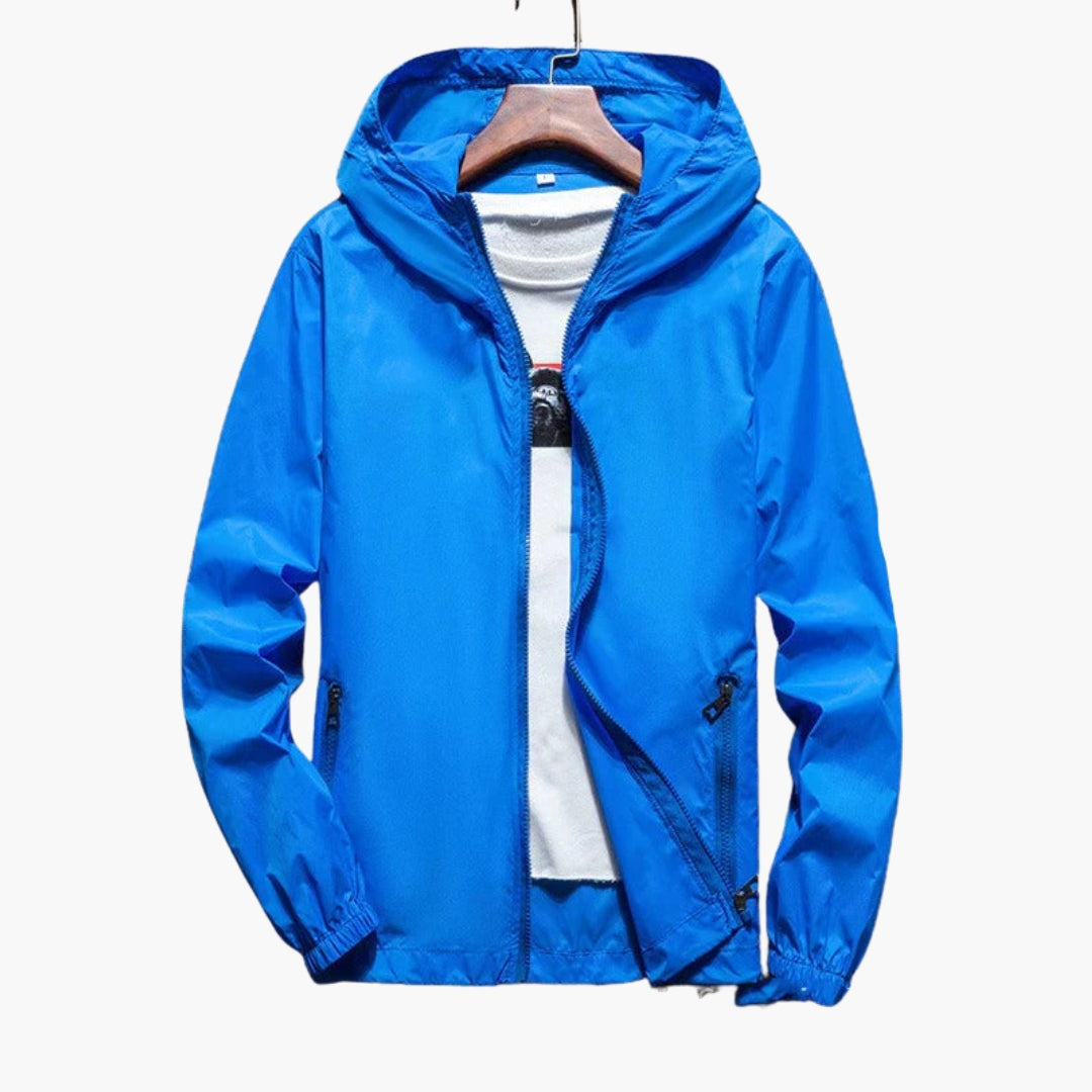 Men's hooded full-zip jacket elastic hem cuffs zippered pockets casual versatile layering fit
