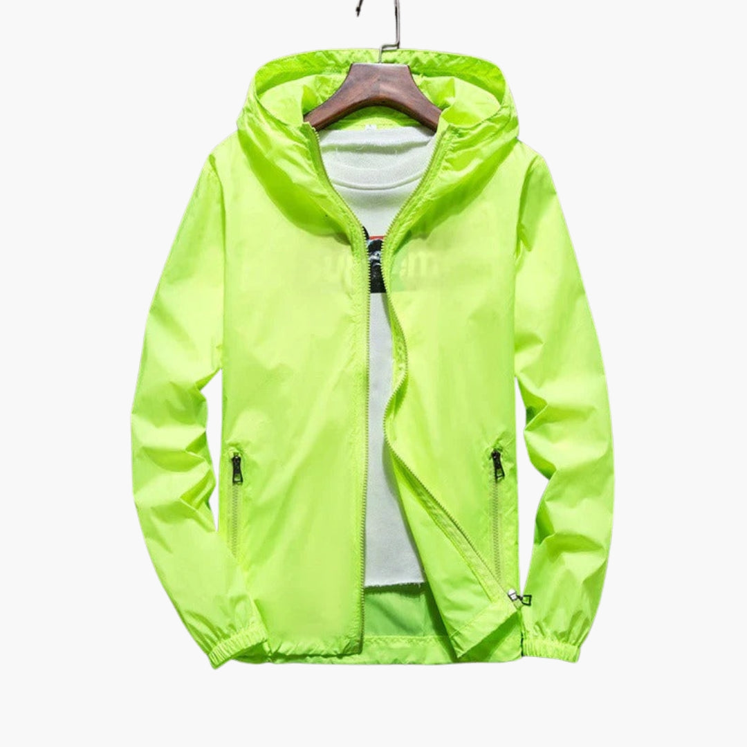 Men's hooded full-zip jacket with zippered pockets, elastic hem and cuffs, versatile casual fit
