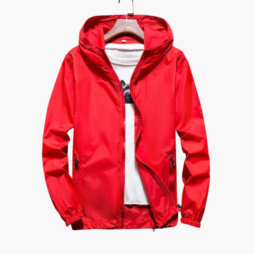 Men's hooded full-zip jacket elastic hem cuffs zippered pockets casual versatile layering fit