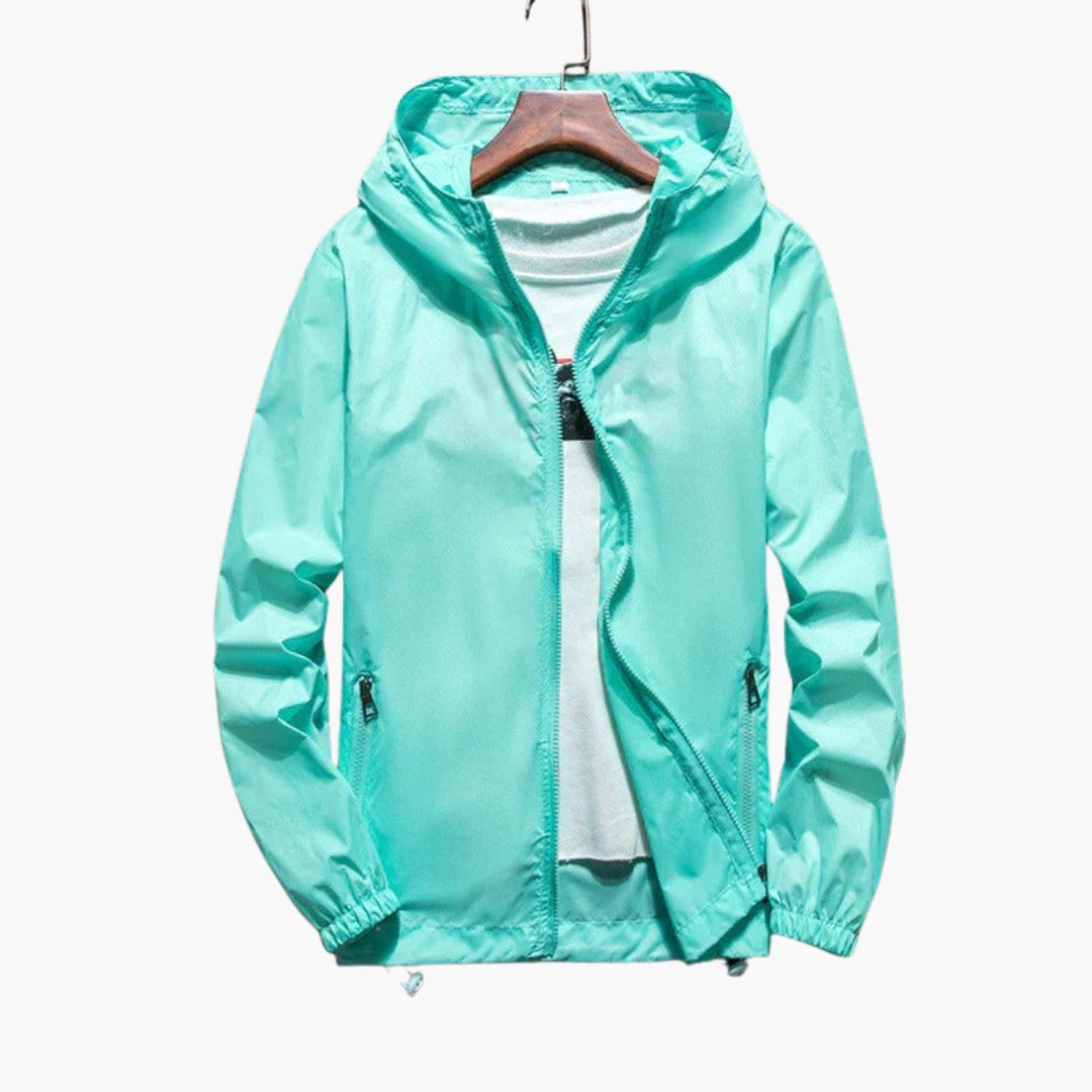 Men's hooded full-zip jacket elastic cuffs zippered pockets versatile casual layering piece