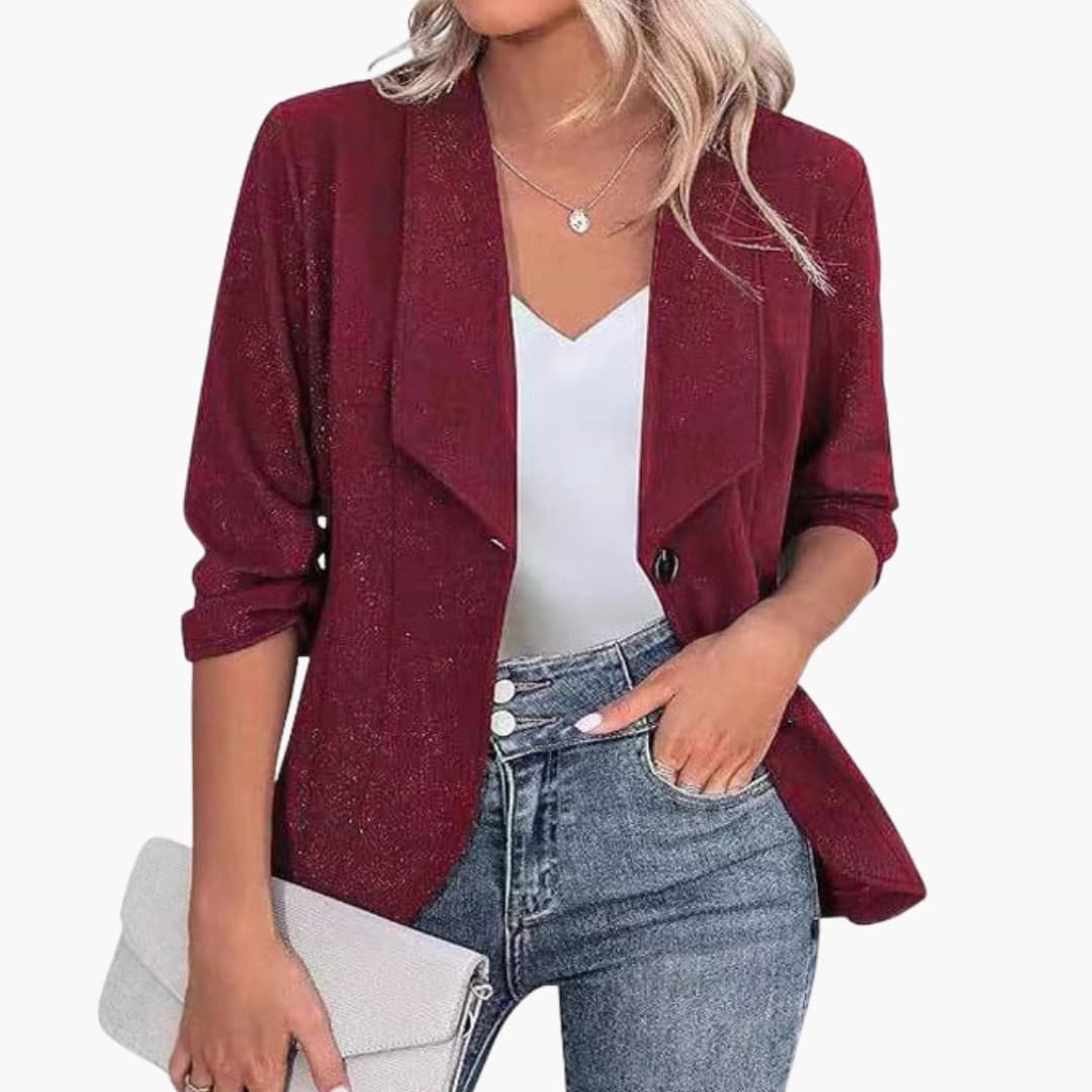 Women's silver sequin blazer elegant feminine silhouette shimmering finish formal events cocktail