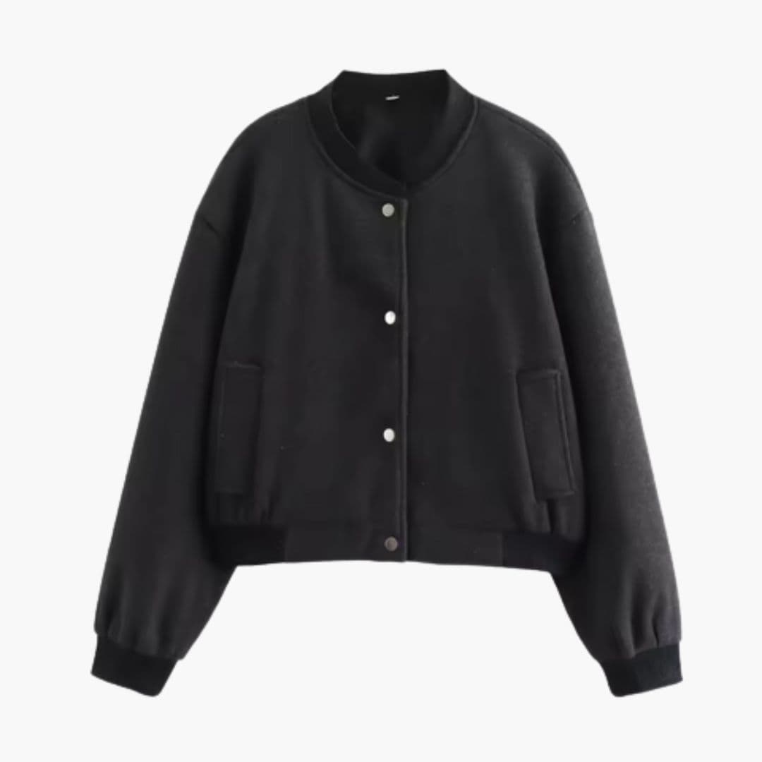 Women's cropped jacket round neck snap-front pockets minimalist silhouette everyday versatile layer