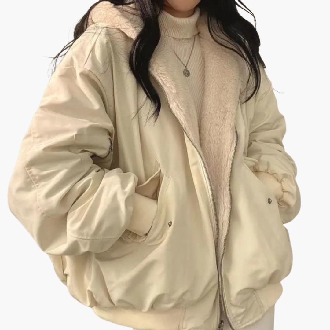 Women's insulated hooded winter jacket full-zip closure double-layer hood structured silhouette