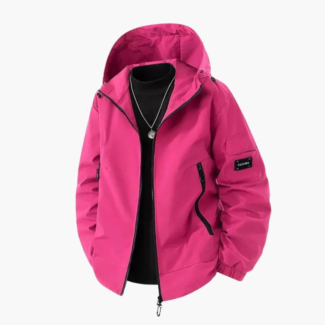 Men's loose fit ski jacket navy blue adjustable hood zipped pockets winter sports layering