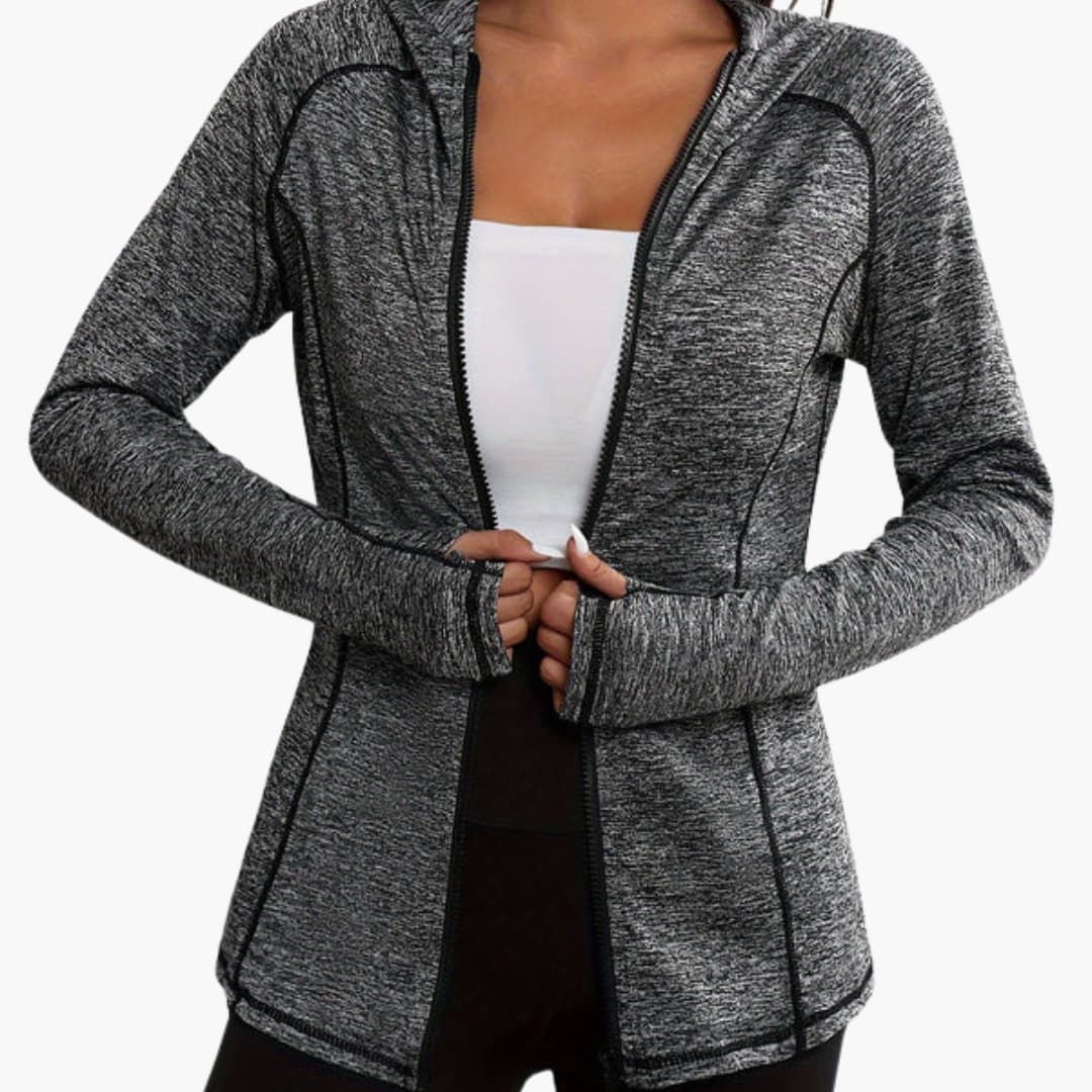 Women's black hooded sports jacket full-zip slim fit with integrated hood and striped detailing