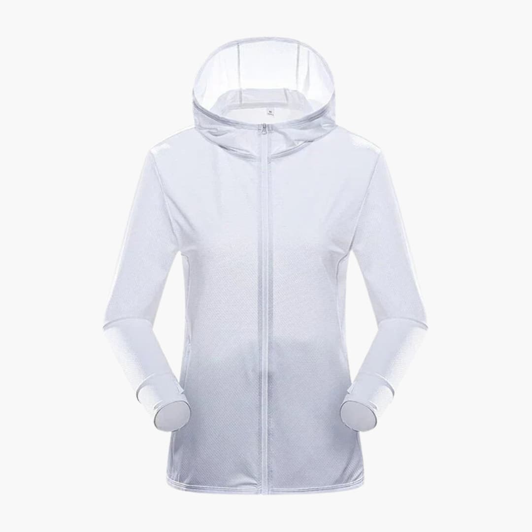 Women's black hooded sports jacket with full-zip closure, performance fit and minimalist silhouette