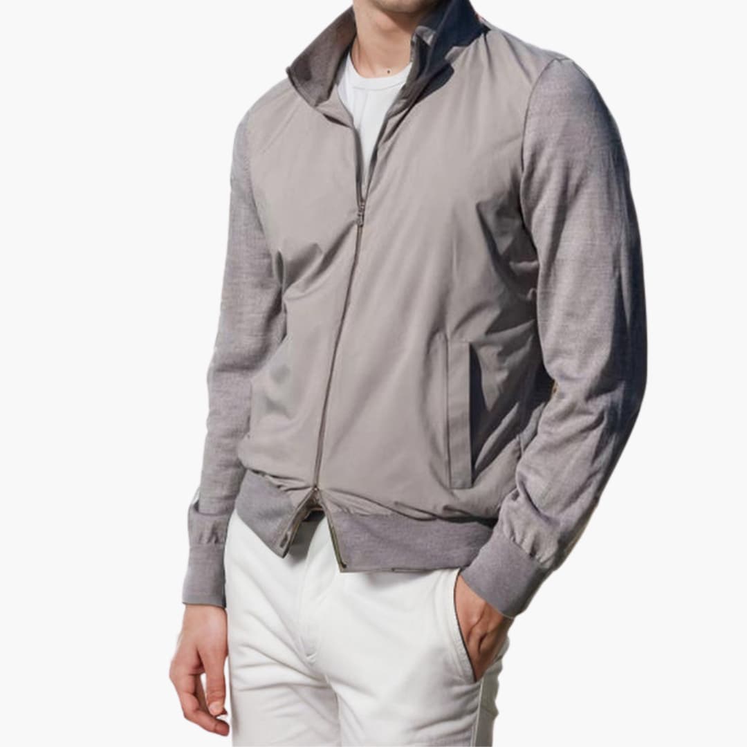 Men's sports jacket stand-up collar full zip navy blue slim fit with elastic cuffs for active wear