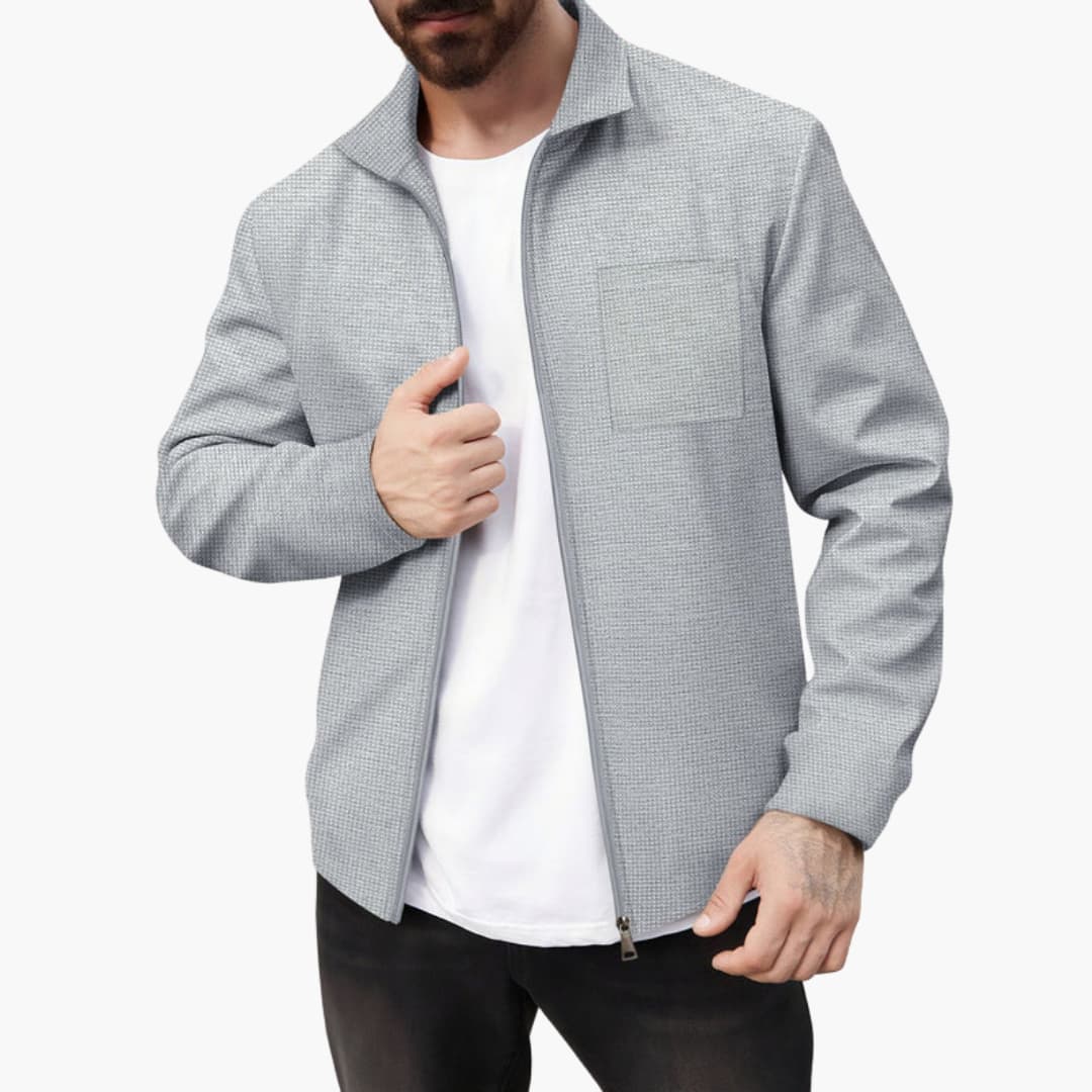 Men's zip-up sports jacket slim athletic cut full-length front zipper and zippered side pockets