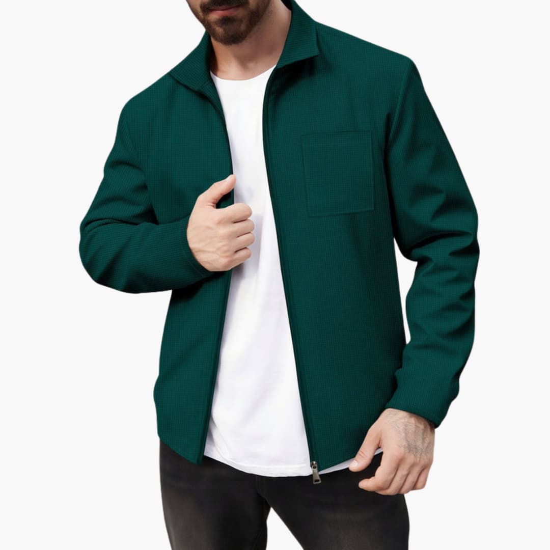 Men's zip-up sports jacket slim fit full-length front zipper with zippered side pockets for active wear