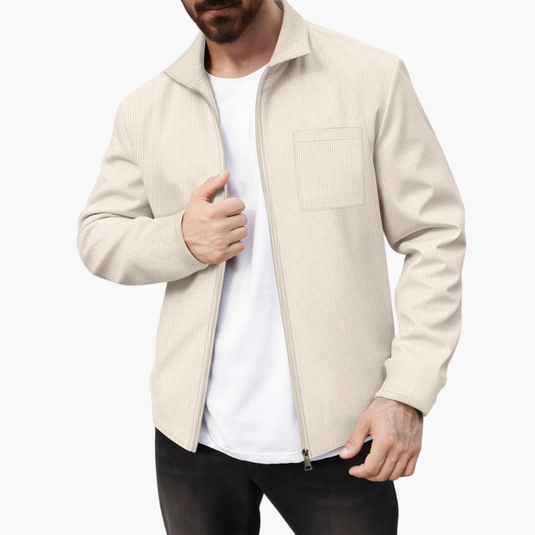 Men's zip-up sports jacket slim athletic cut with full-length front zipper and zippered side pockets