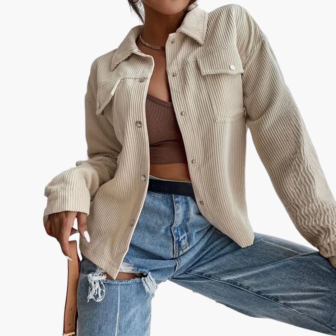 Women's button-front jacket classic collar side pockets versatile office casual long-sleeve layer