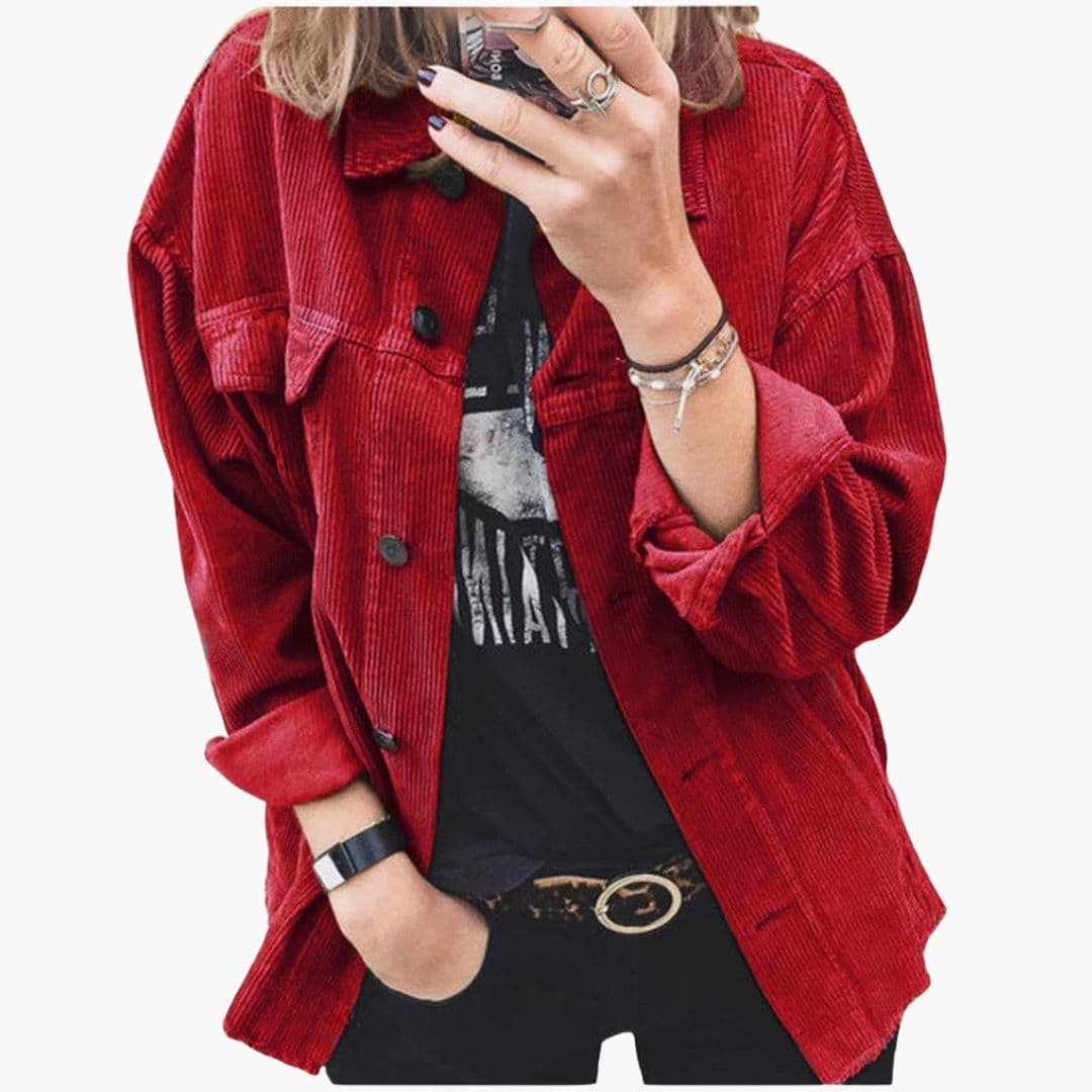 Women's striped loose fit casual jacket with button front closure and large patch pockets