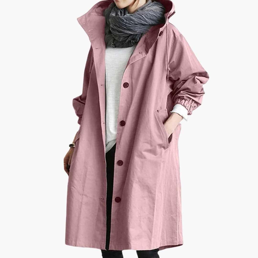 Women's versatile outdoor jacket with adjustable hood, front pockets, structured neckline daily wear