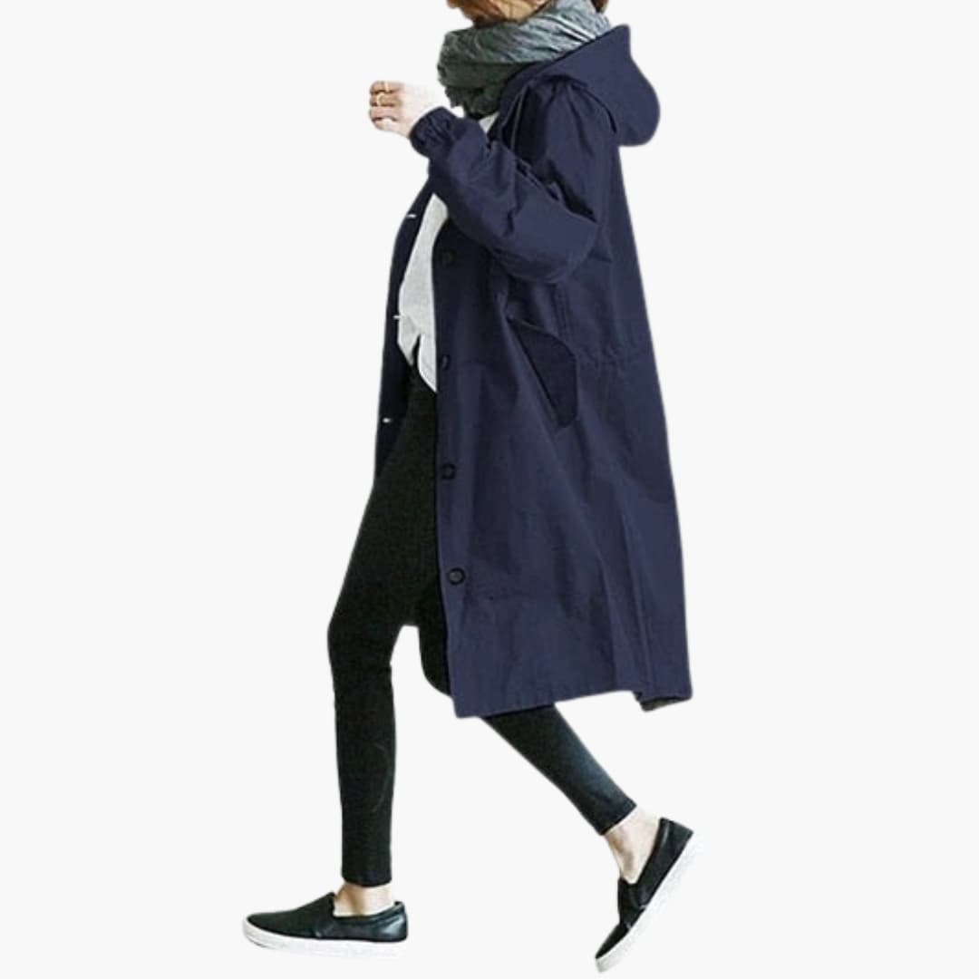 Women's versatile outdoor jacket with adjustable hood, front pockets, structured neckline daily wear
