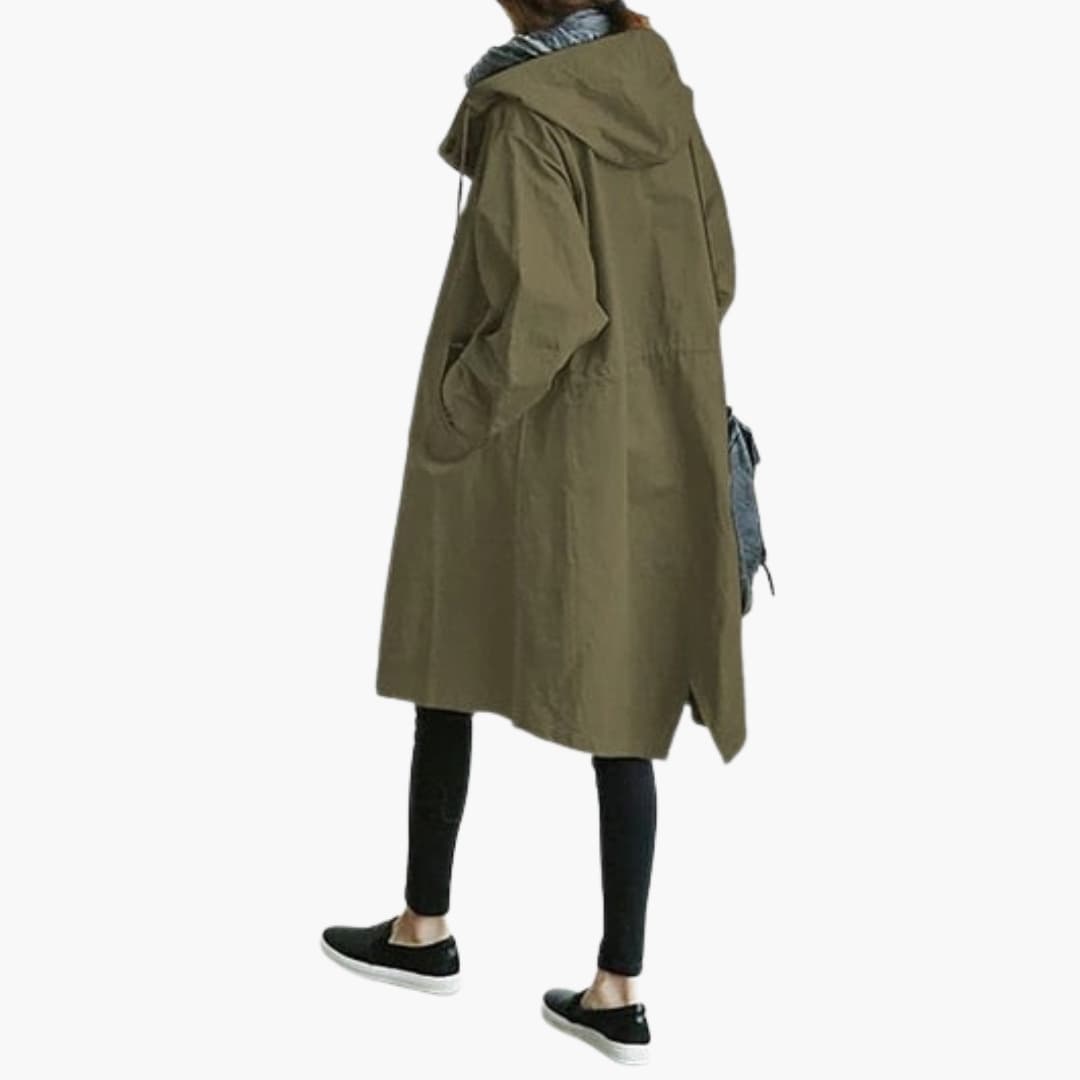 Women's versatile outdoor jacket with adjustable hood, front pockets, structured neckline daily wear