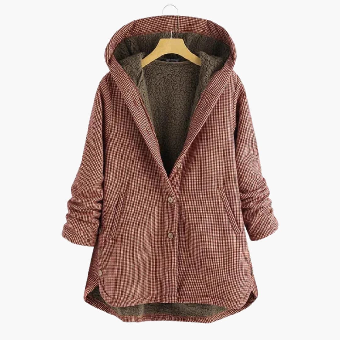 Women's zip-up hoodie jacket with structured hood and front pockets for everyday comfort