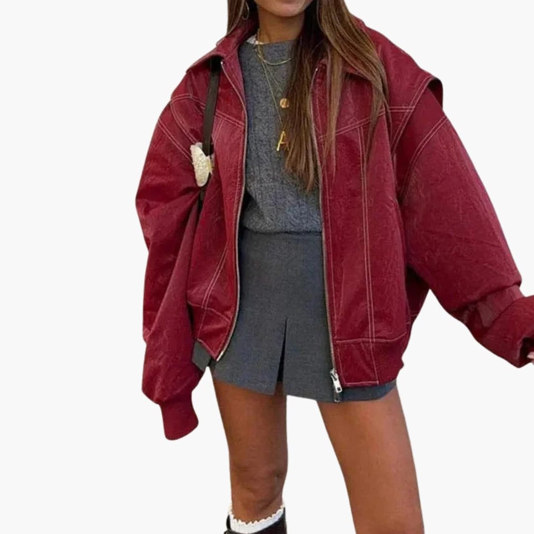 Women's loose fit woven jacket wide lapel front button closure side pockets chic mid-season layer